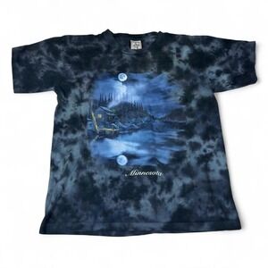 Minnesota Night Lake Tie Dye Graphic T Shirt Mens L Made in USA